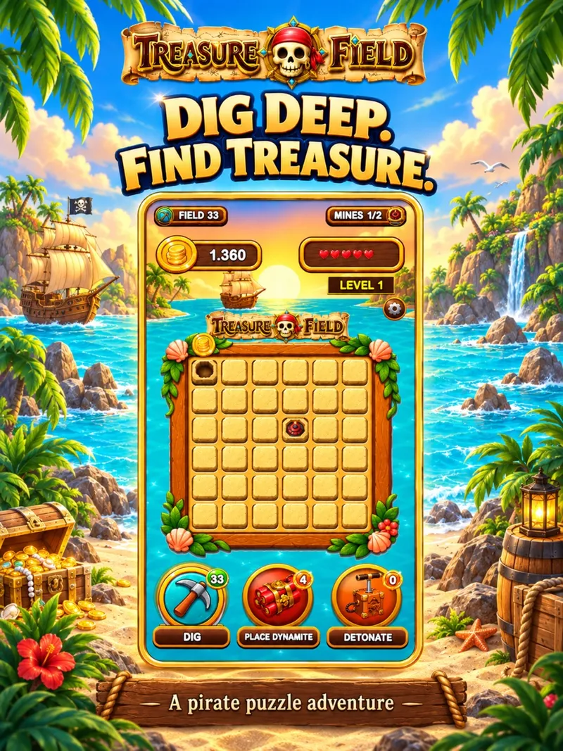 Treasure Field iPad ekran görüntüsü: dig deep find treasure